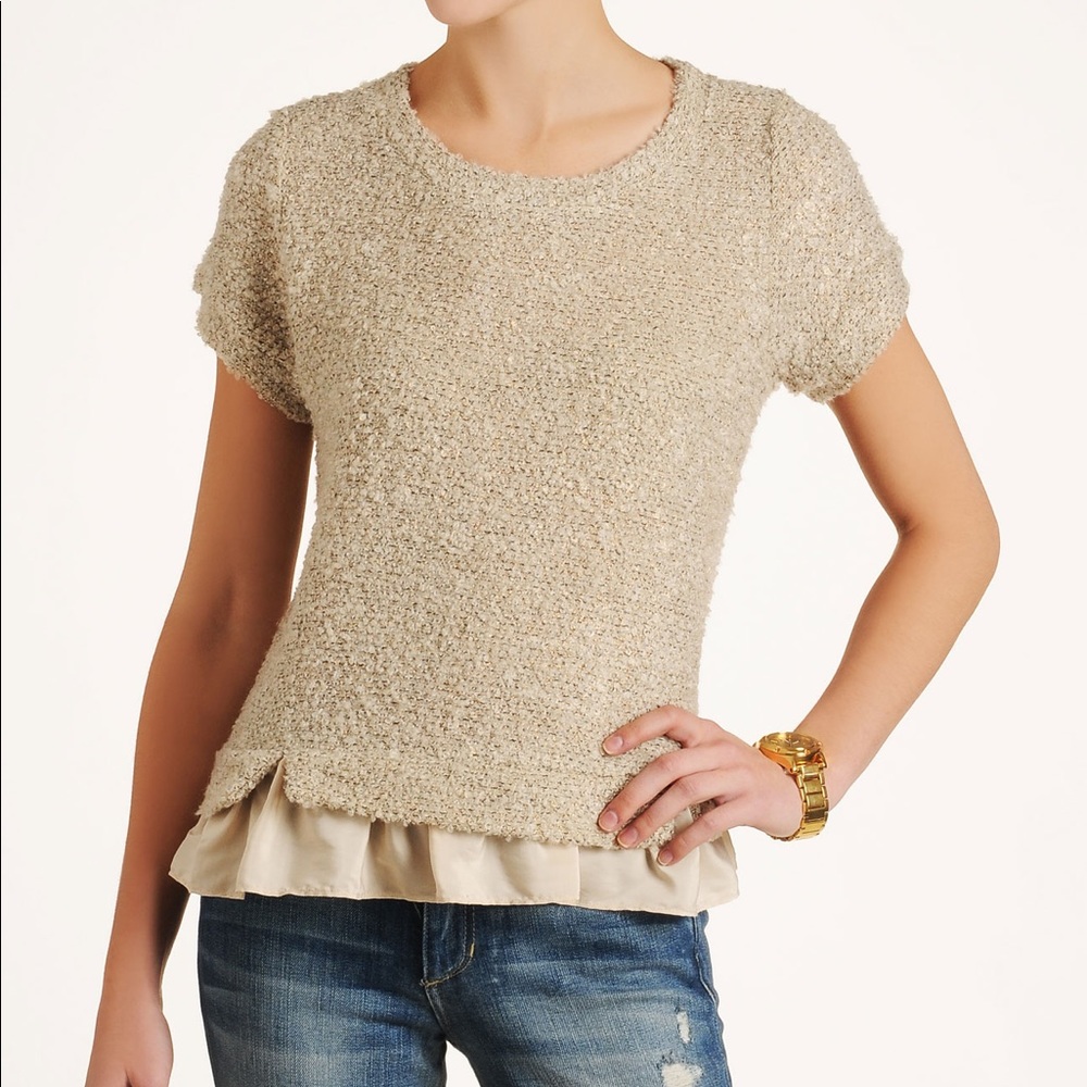 Greylin short-sleeves boucle peplum sweater